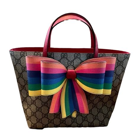 NWOT GUCCI Children’s GG Supreme Rainbow Bow Tote